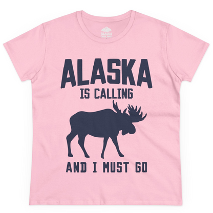 Alaska Is Calling Moose Silhouette Shirt Ladies T-Shirt – Light Pink – Alaska Cruise Shirts