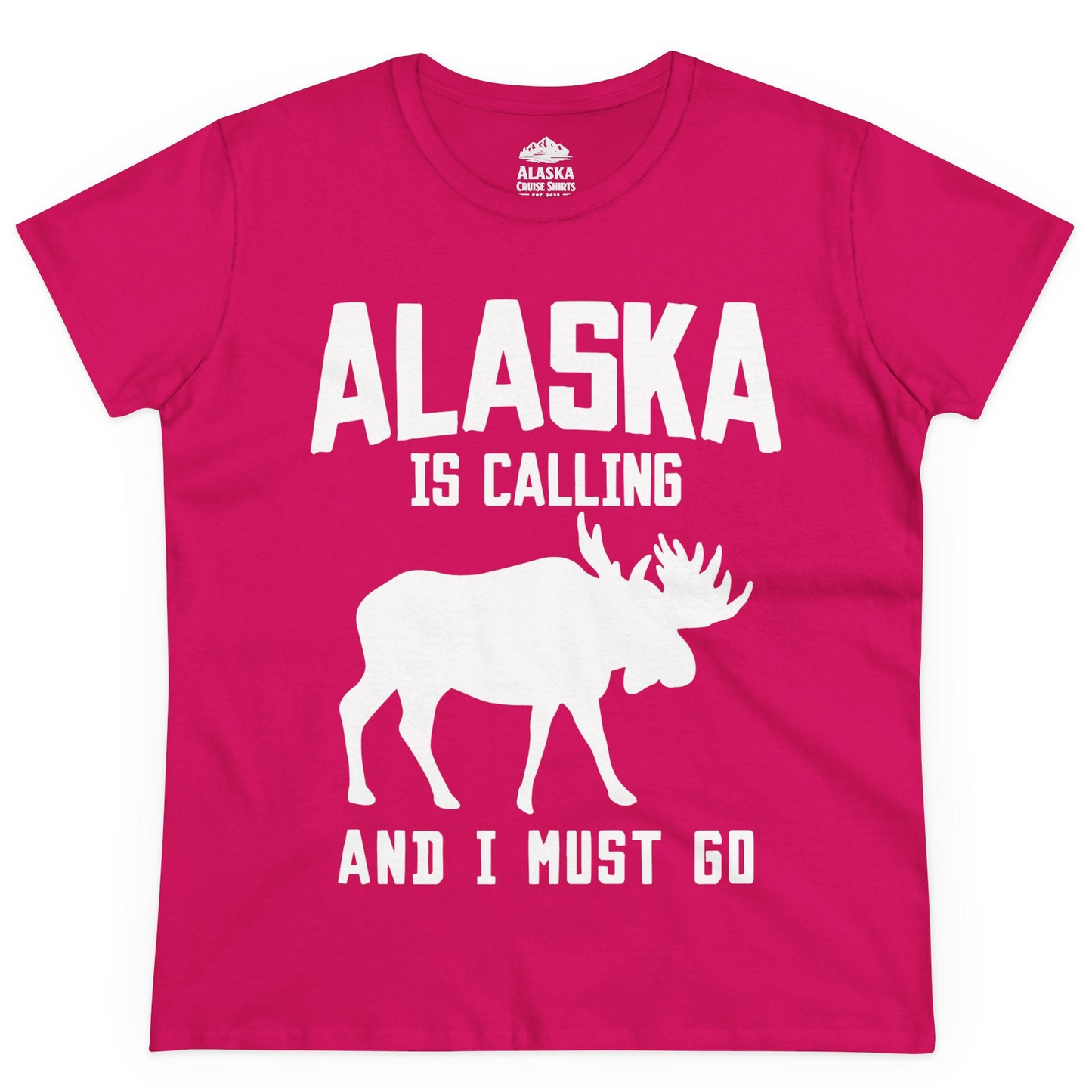 Alaska Is Calling Moose Silhouette Shirt Ladies T-Shirt – Heliconia – Alaska Cruise Shirts