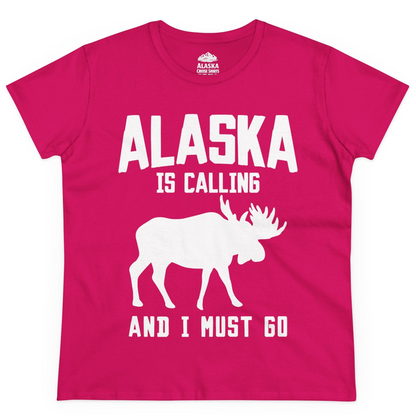 Alaska Is Calling Moose Silhouette Shirt Ladies T-Shirt – Heliconia – Alaska Cruise Shirts