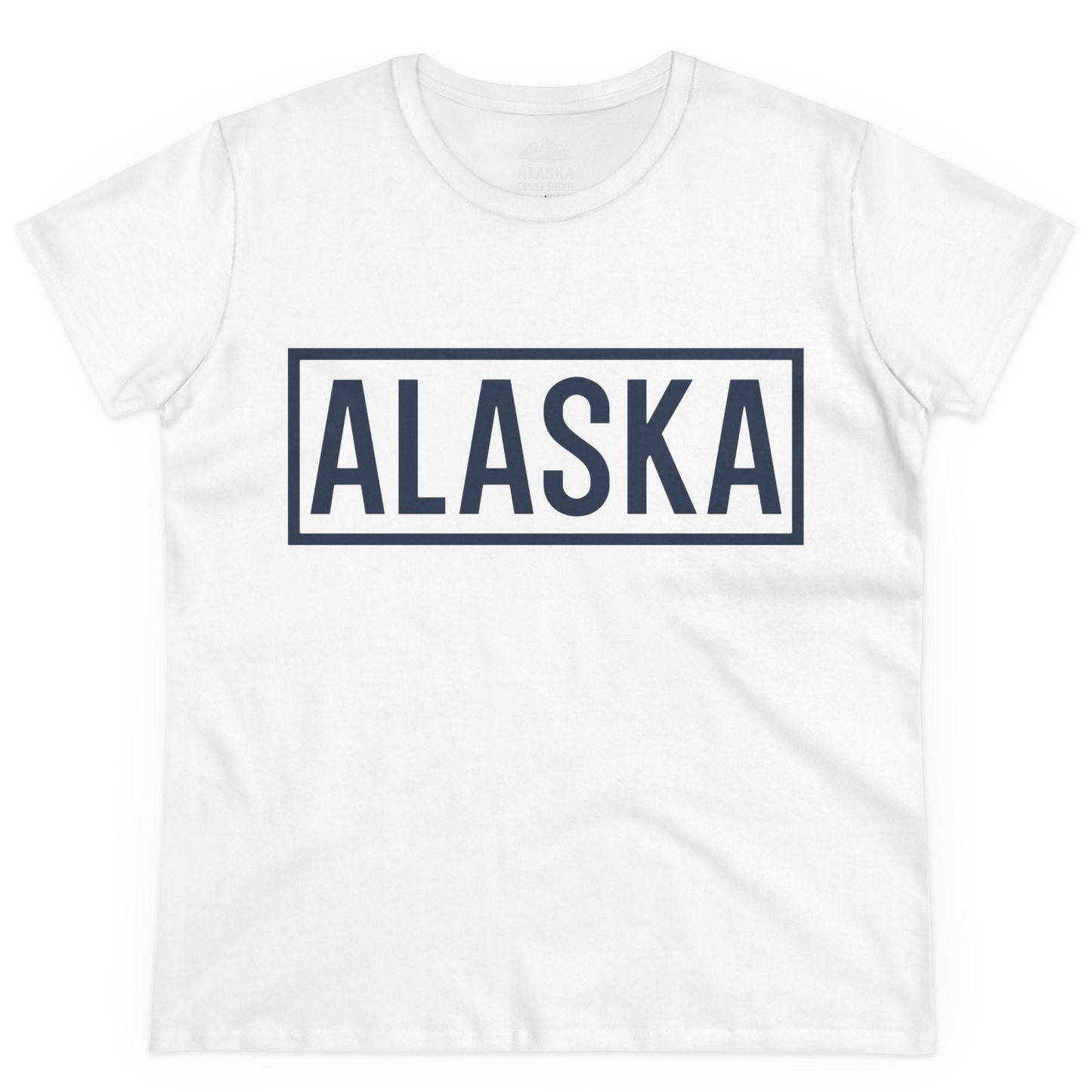 Alaska Bold Text Minimalist Monochrome Graphic Shirt for Travelers — Ladies Tee Ladies T-Shirt – White – Alaska Cruise Shirts