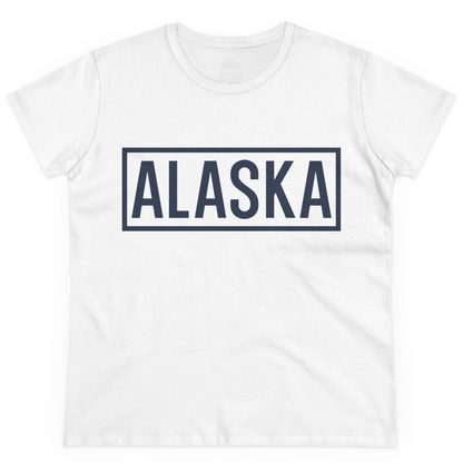 Alaska Bold Text Minimalist Monochrome Graphic Shirt for Travelers — Ladies Tee Ladies T-Shirt – White – Alaska Cruise Shirts