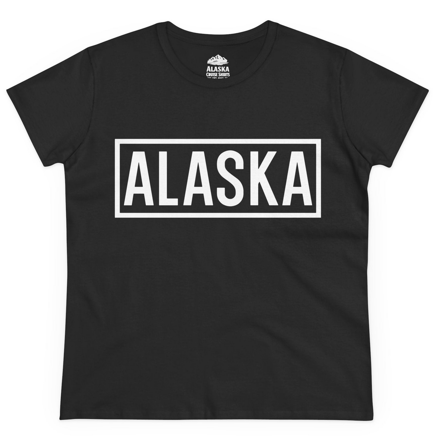 Alaska Bold Text Minimalist Monochrome Graphic Shirt for Travelers — Ladies Tee Ladies T-Shirt – Black – Alaska Cruise Shirts