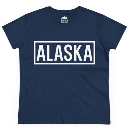 Alaska Bold Text Minimalist Monochrome Graphic Shirt for Travelers — Ladies Tee Ladies T-Shirt – Navy – Alaska Cruise Shirts