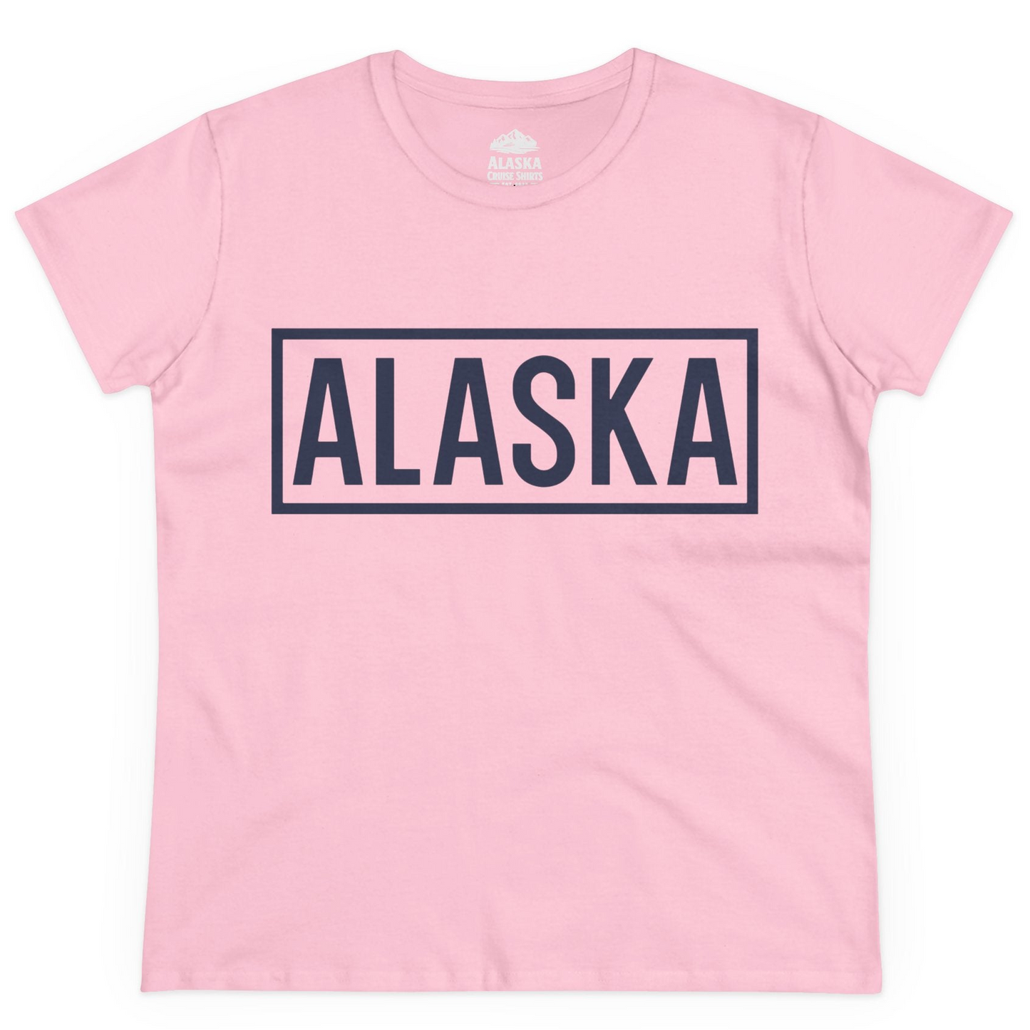 Alaska Bold Text Minimalist Monochrome Graphic Shirt for Travelers — Ladies Tee Ladies T-Shirt – Light Pink – Alaska Cruise Shirts