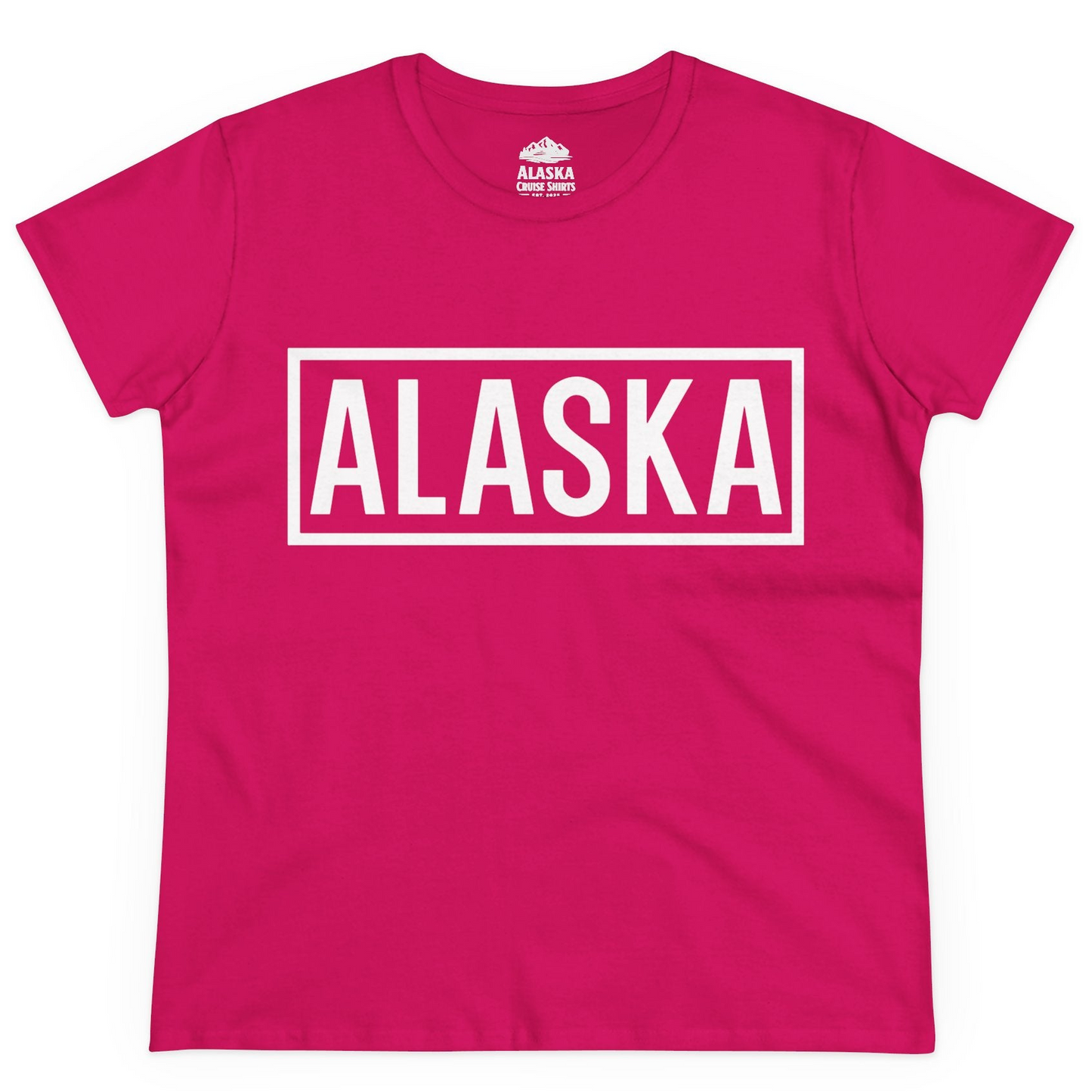 Alaska Bold Text Minimalist Monochrome Graphic Shirt for Travelers — Ladies Tee Ladies T-Shirt – Heliconia – Alaska Cruise Shirts
