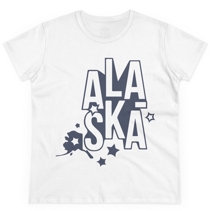 Alaska Stars Bold Typography Shirt Ladies T-Shirt – White – Alaska Cruise Shirts