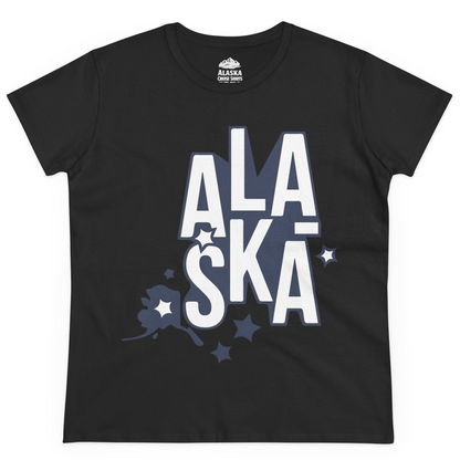 Alaska Stars Bold Typography Shirt Ladies T-Shirt – Black – Alaska Cruise Shirts