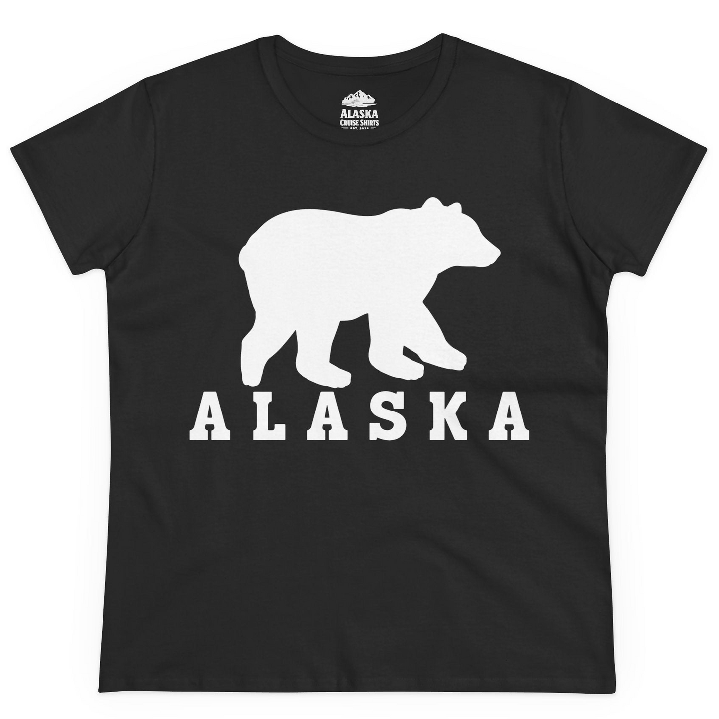 Alaska Bear Silhouette Shirt Ladies T-Shirt – Black – Alaska Cruise Shirts