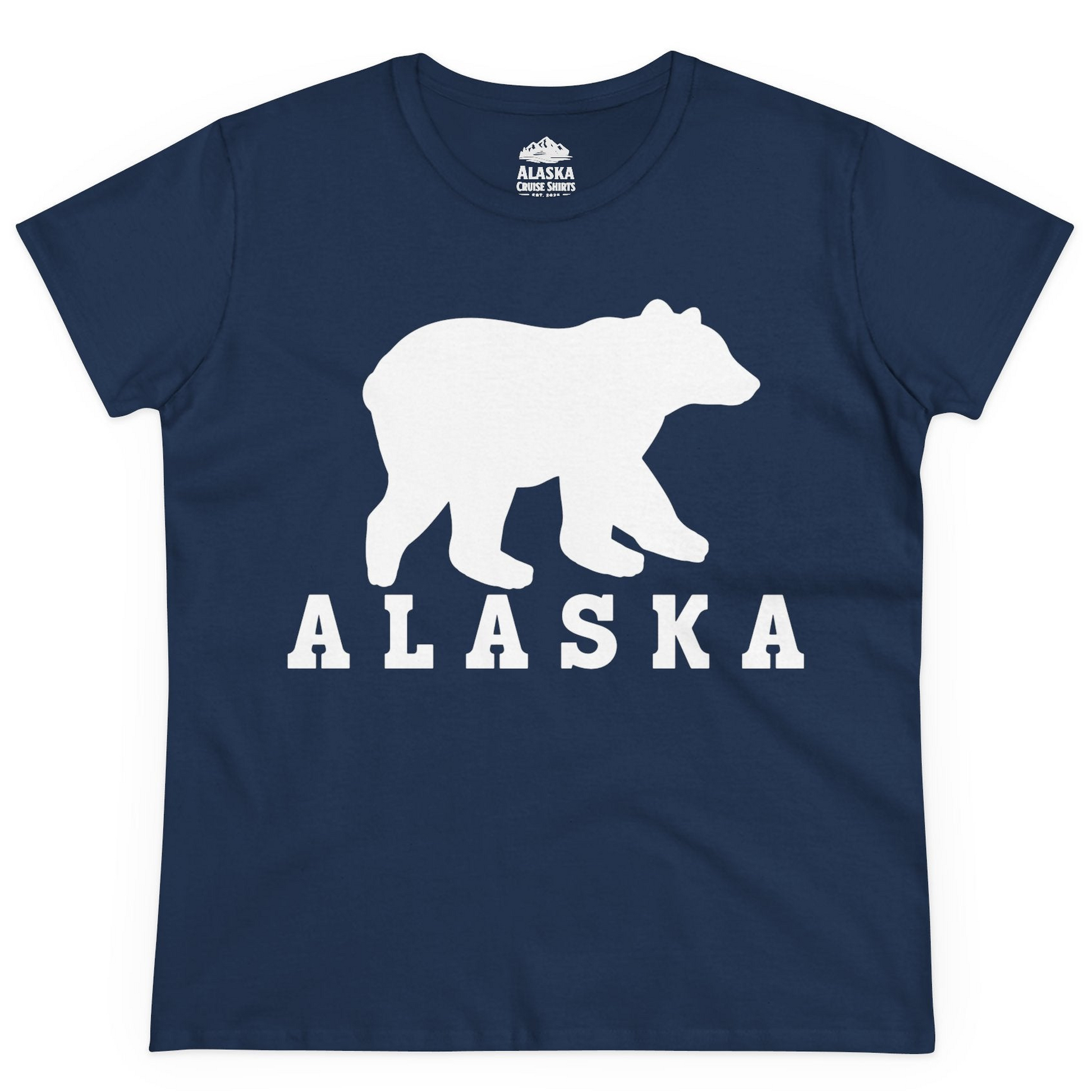 Alaska Bear Silhouette Shirt Ladies T-Shirt – Navy – Alaska Cruise Shirts
