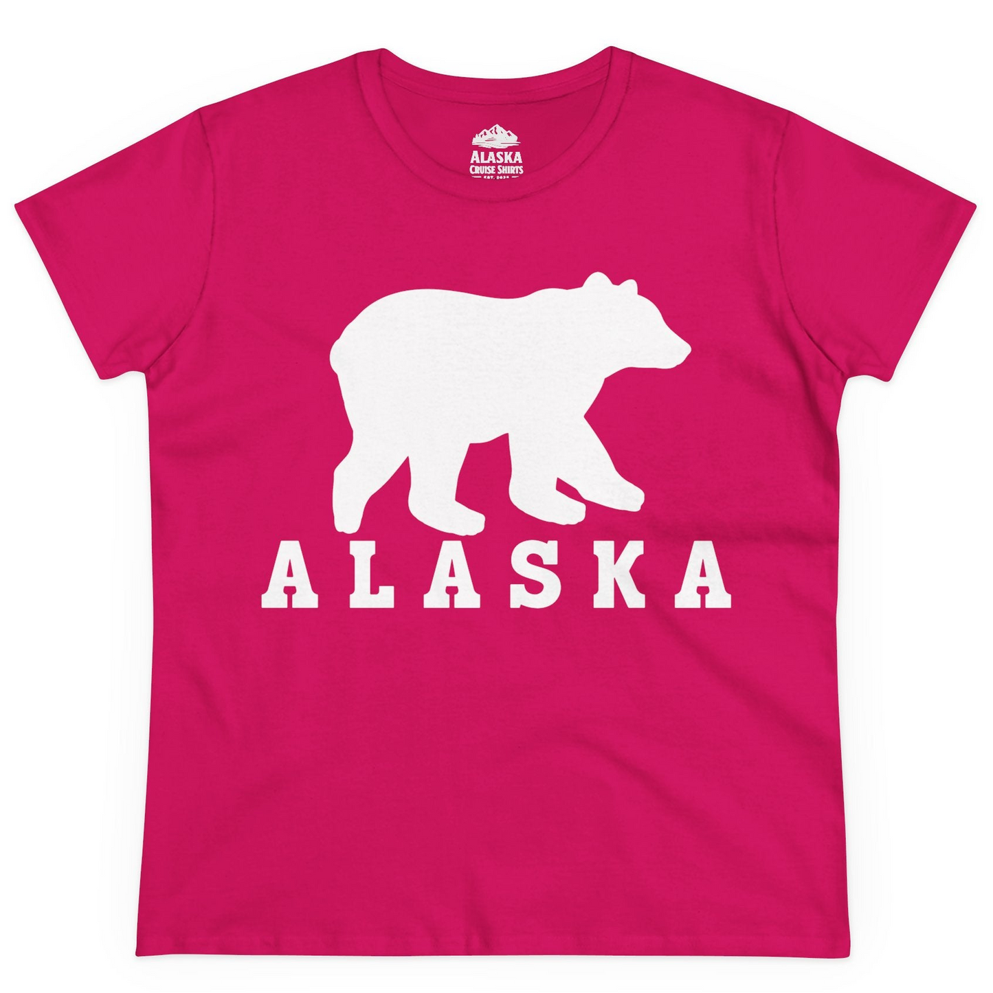 Alaska Bear Silhouette Shirt Ladies T-Shirt – Heliconia – Alaska Cruise Shirts