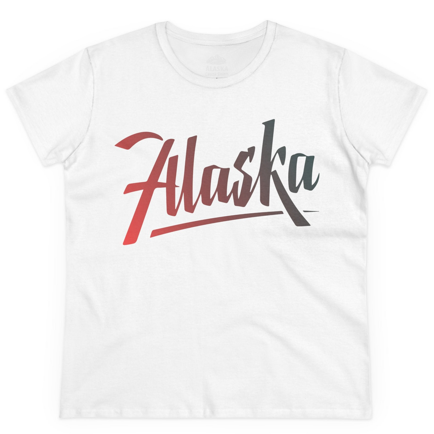 Alaska Script Wordmark Shirt Ladies T-Shirt – White – Alaska Cruise Shirts