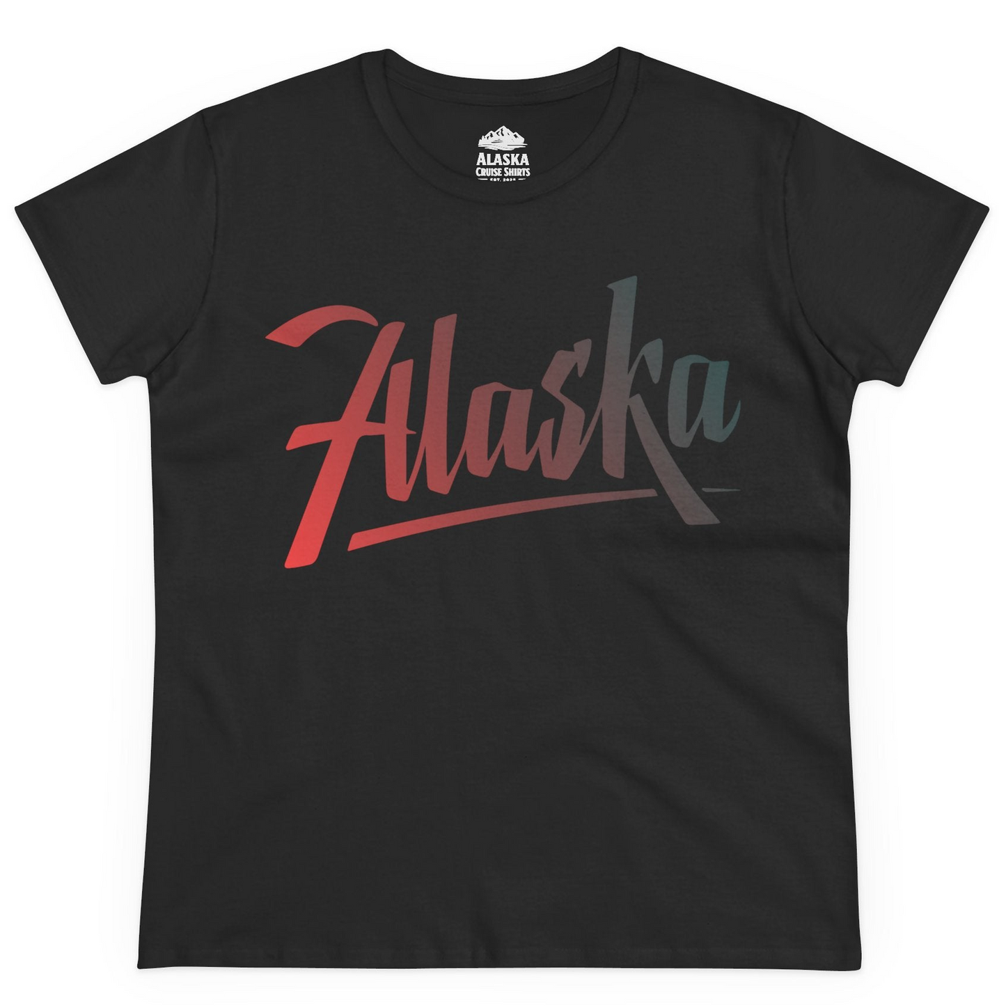 Alaska Script Wordmark Shirt Ladies T-Shirt – Black – Alaska Cruise Shirts