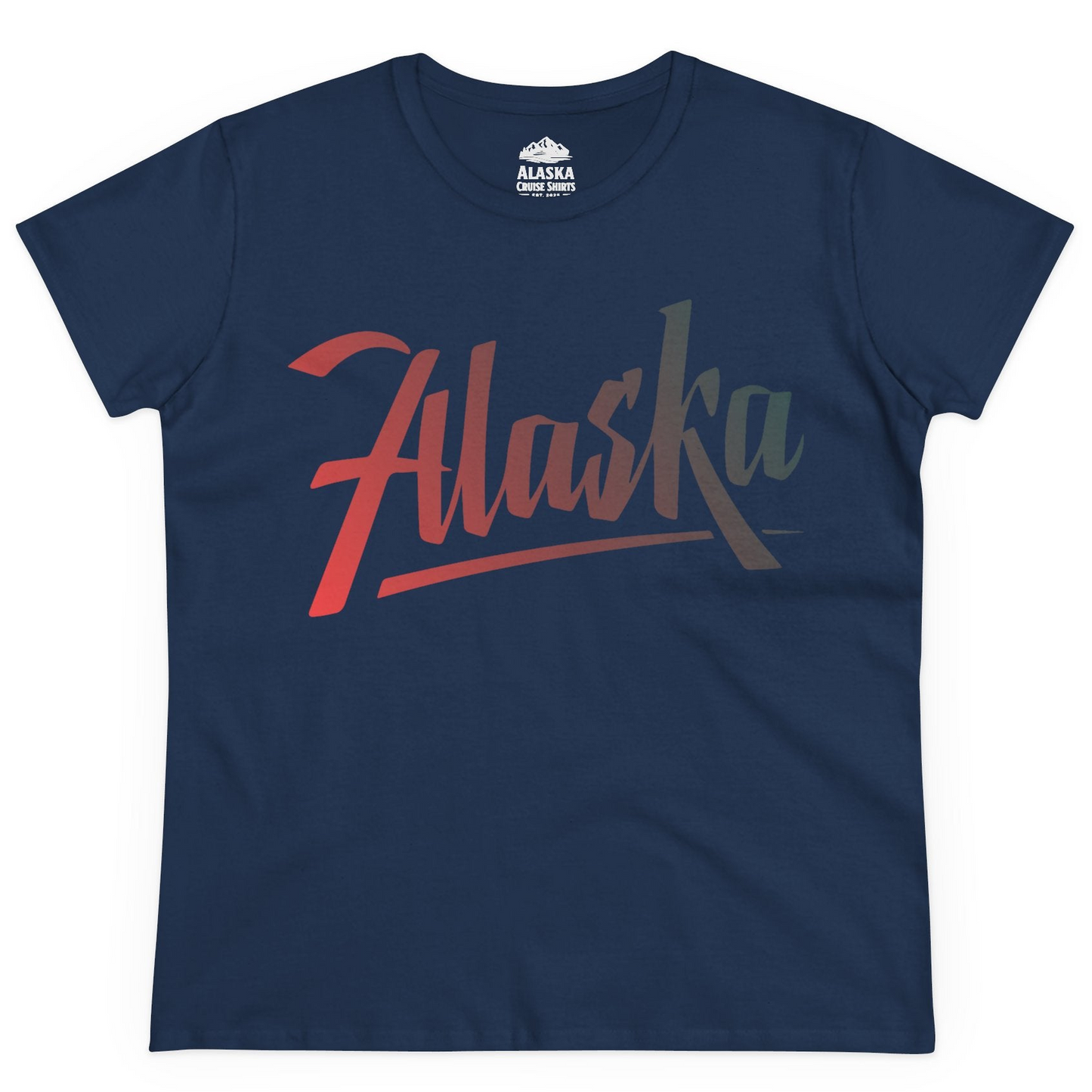 Alaska Script Wordmark Shirt Ladies T-Shirt – Navy – Alaska Cruise Shirts