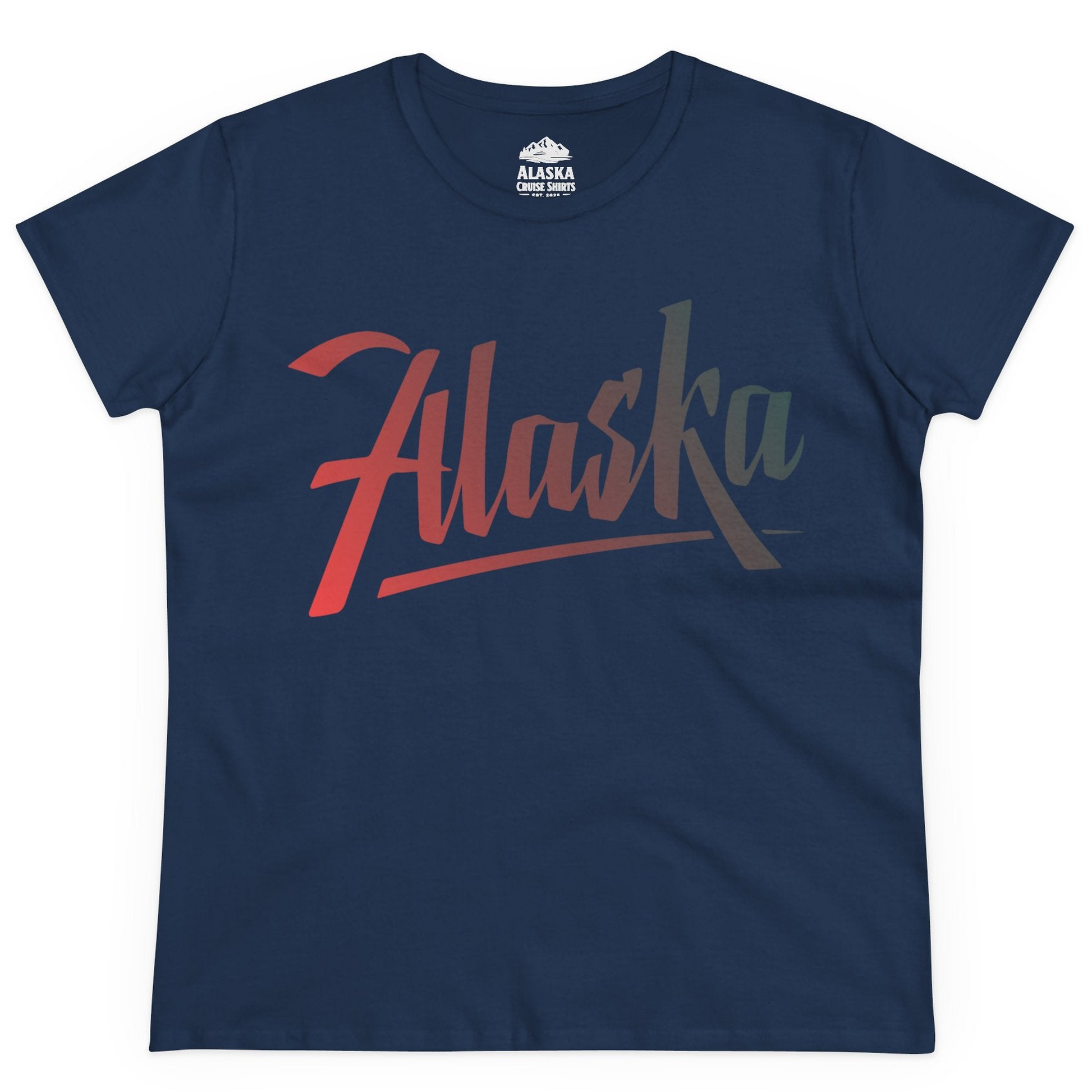 Alaska Script Wordmark Shirt Ladies T-Shirt – Navy – Alaska Cruise Shirts