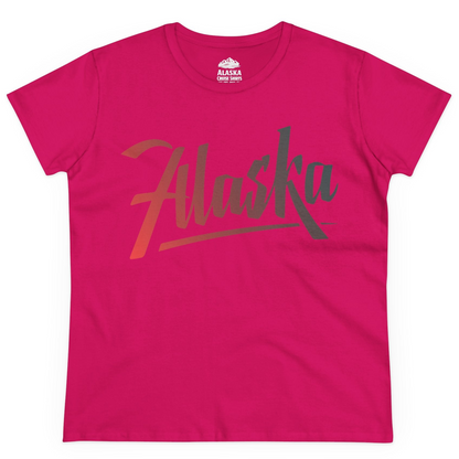 Alaska Script Wordmark Shirt Ladies T-Shirt – Heliconia – Alaska Cruise Shirts