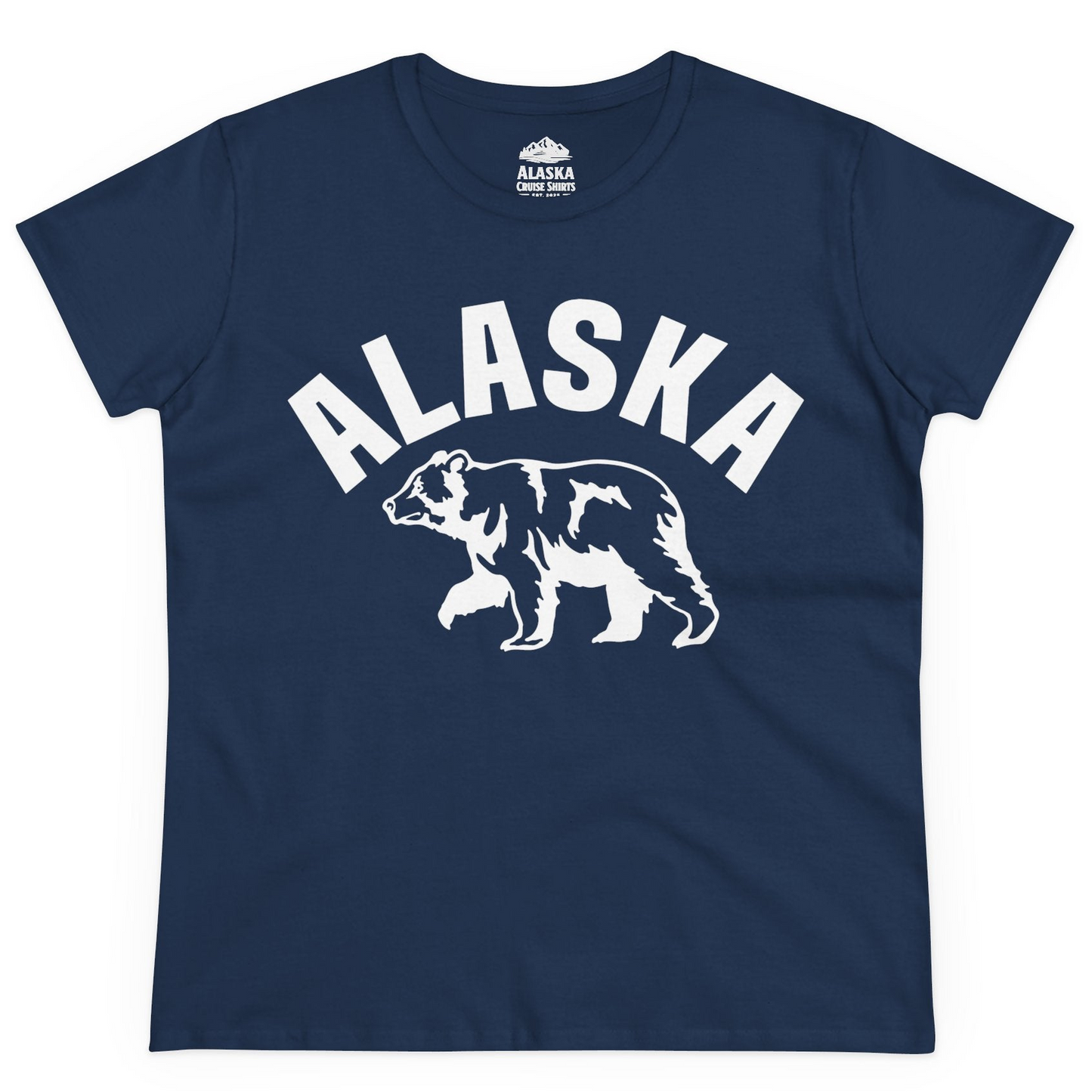 Alaska Bear Silhouette Wildlife Shirt Ladies T-Shirt – Navy – Alaska Cruise Shirts