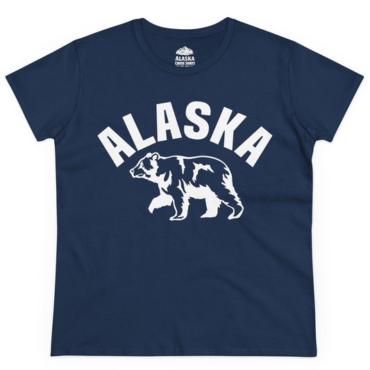 Alaska Bear Silhouette Wildlife Shirt Ladies T-Shirt – Navy – Alaska Cruise Shirts