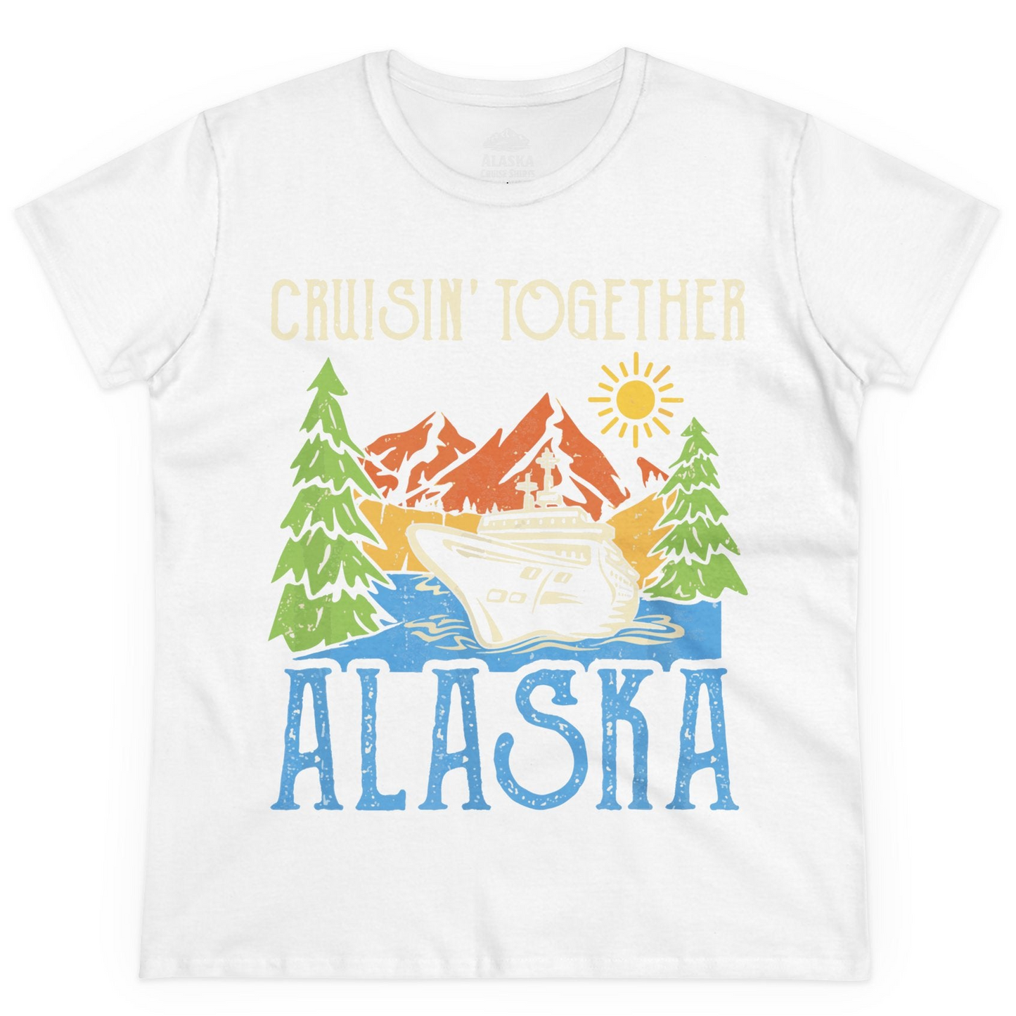 Alaska Cruise Adventure Nature Landscape Retro Family Shirt — Ladies Tee Ladies T-Shirt – White – Alaska Cruise Shirts