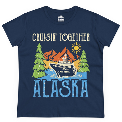 Alaska Cruise Adventure Nature Landscape Retro Family Shirt — Ladies Tee Ladies T-Shirt – Navy – Alaska Cruise Shirts