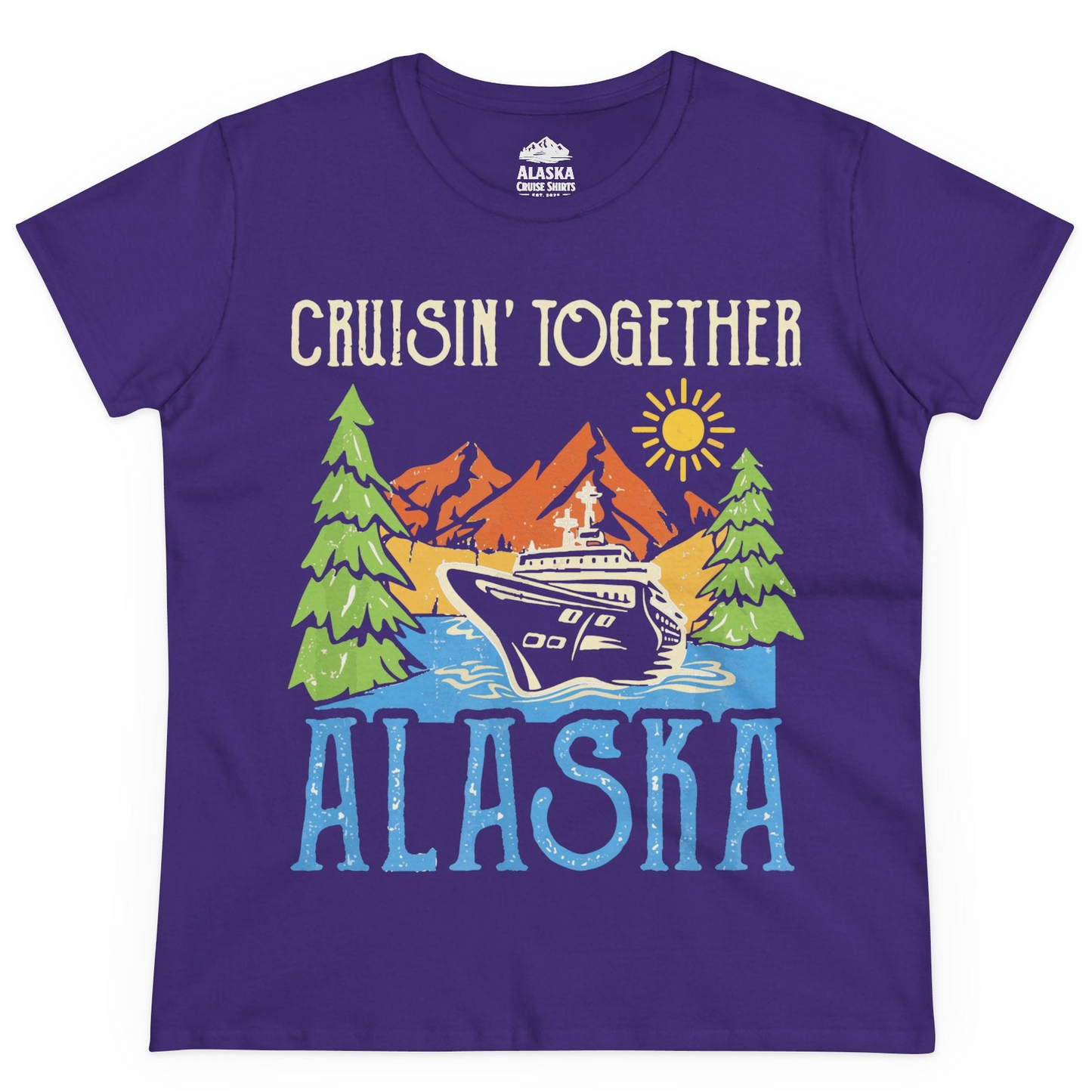 Alaska Cruise Adventure Nature Landscape Retro Family Shirt — Ladies Tee Ladies T-Shirt – Purple – Alaska Cruise Shirts