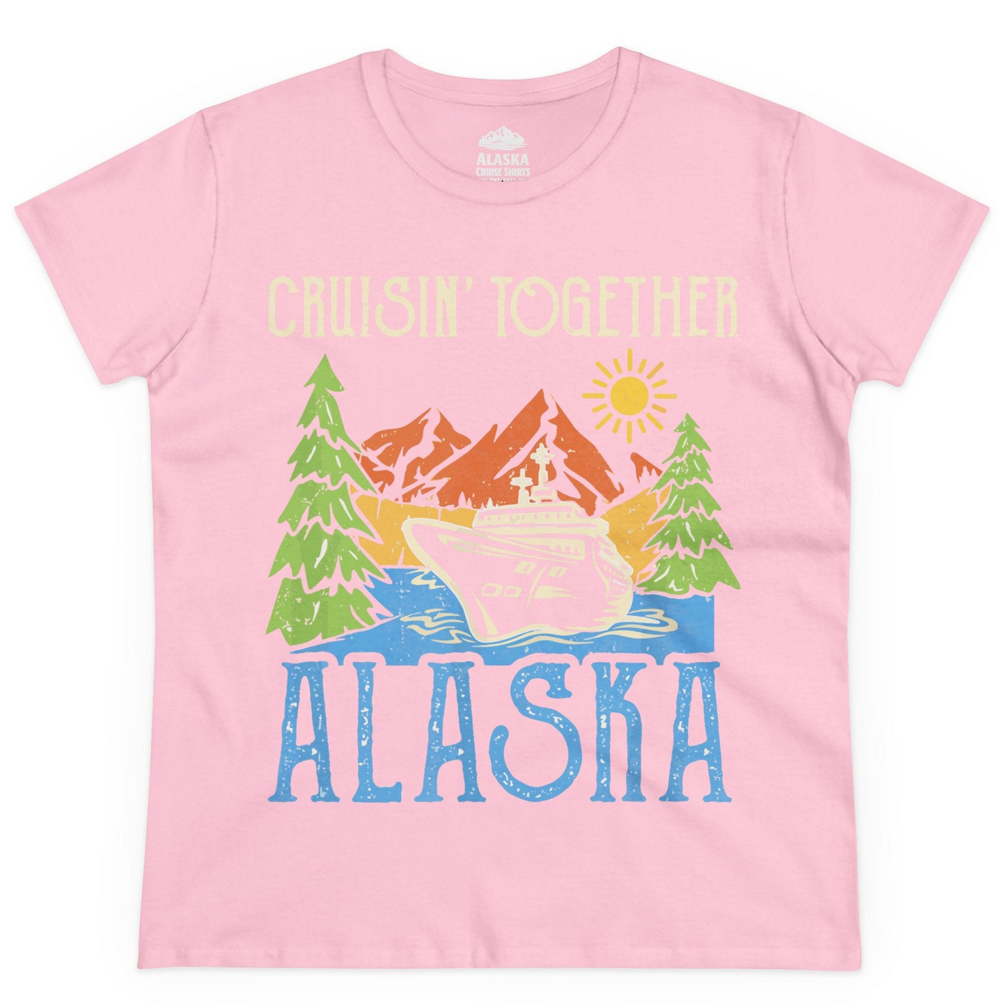 Alaska Cruise Adventure Nature Landscape Retro Family Shirt — Ladies Tee Ladies T-Shirt – Light Pink – Alaska Cruise Shirts