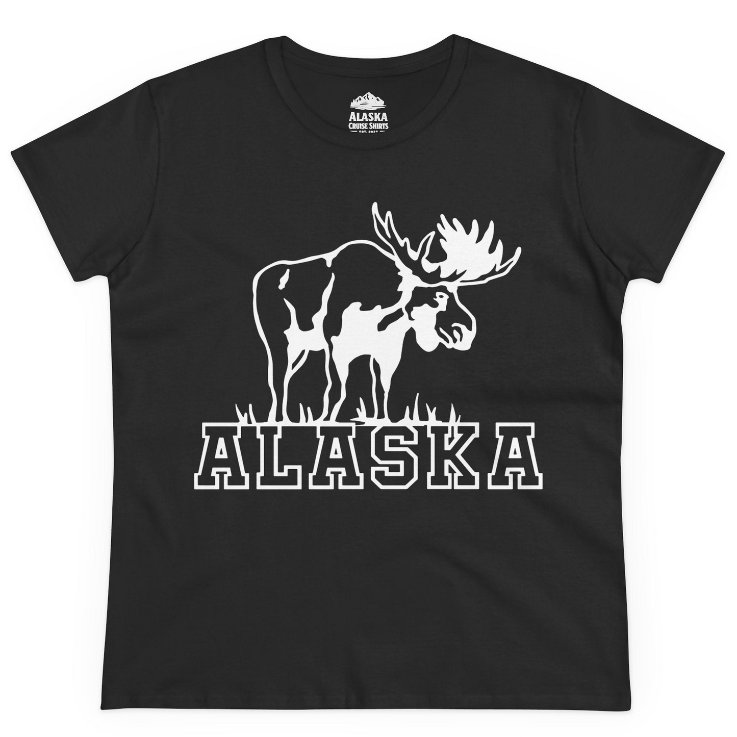 Alaska Moose Silhouette Shirt Ladies T-Shirt – Black – Alaska Cruise Shirts