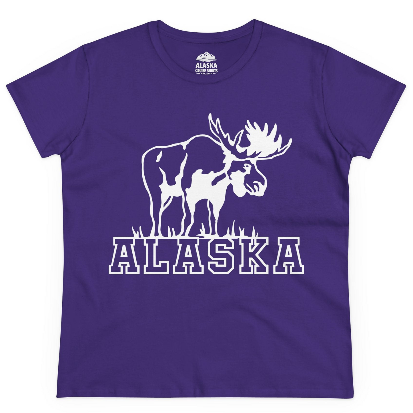 Alaska Moose Silhouette Shirt Ladies T-Shirt – Purple – Alaska Cruise Shirts
