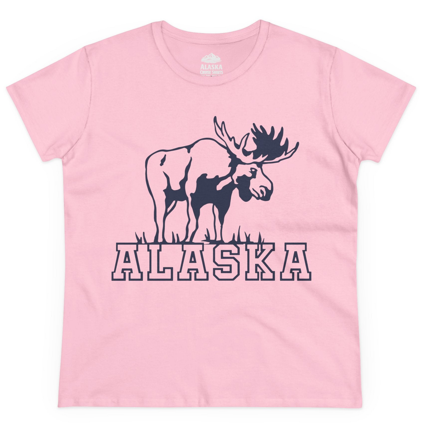 Alaska Moose Silhouette Shirt Ladies T-Shirt – Light Pink – Alaska Cruise Shirts