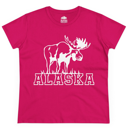 Alaska Moose Silhouette Shirt Ladies T-Shirt – Heliconia – Alaska Cruise Shirts