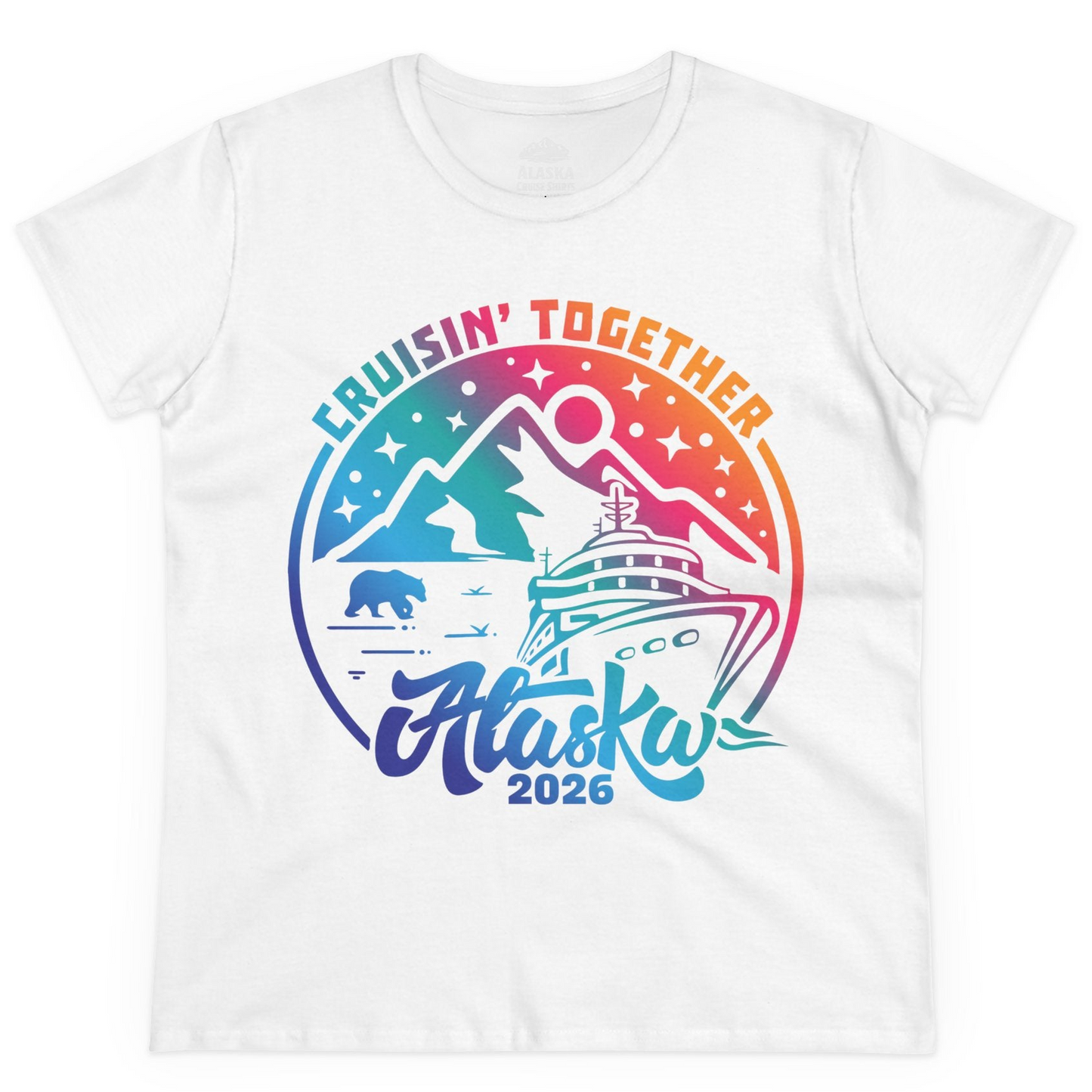 Alaska Cruise Adventure Mountains Wildlife Retro Family Group Shirt 2026 — Ladies Tee Ladies T-Shirt – White – Alaska Cruise Shirts