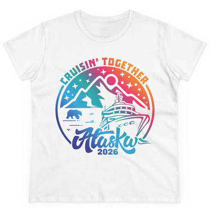 Alaska Cruise Adventure Mountains Wildlife Retro Family Group Shirt 2026 — Ladies Tee Ladies T-Shirt – White – Alaska Cruise Shirts