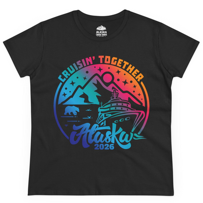 Alaska Cruise Adventure Mountains Wildlife Retro Family Group Shirt 2026 — Ladies Tee Ladies T-Shirt – Black – Alaska Cruise Shirts