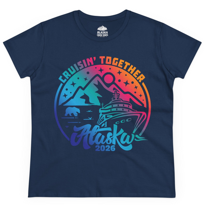 Alaska Cruise Adventure Mountains Wildlife Retro Family Group Shirt 2026 — Ladies Tee Ladies T-Shirt – Navy – Alaska Cruise Shirts