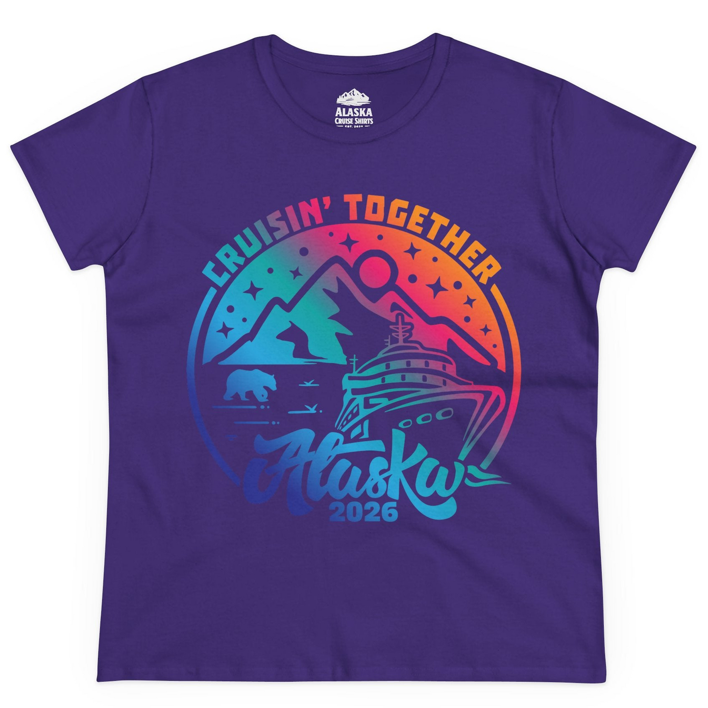 Alaska Cruise Adventure Mountains Wildlife Retro Family Group Shirt 2026 — Ladies Tee Ladies T-Shirt – Purple – Alaska Cruise Shirts