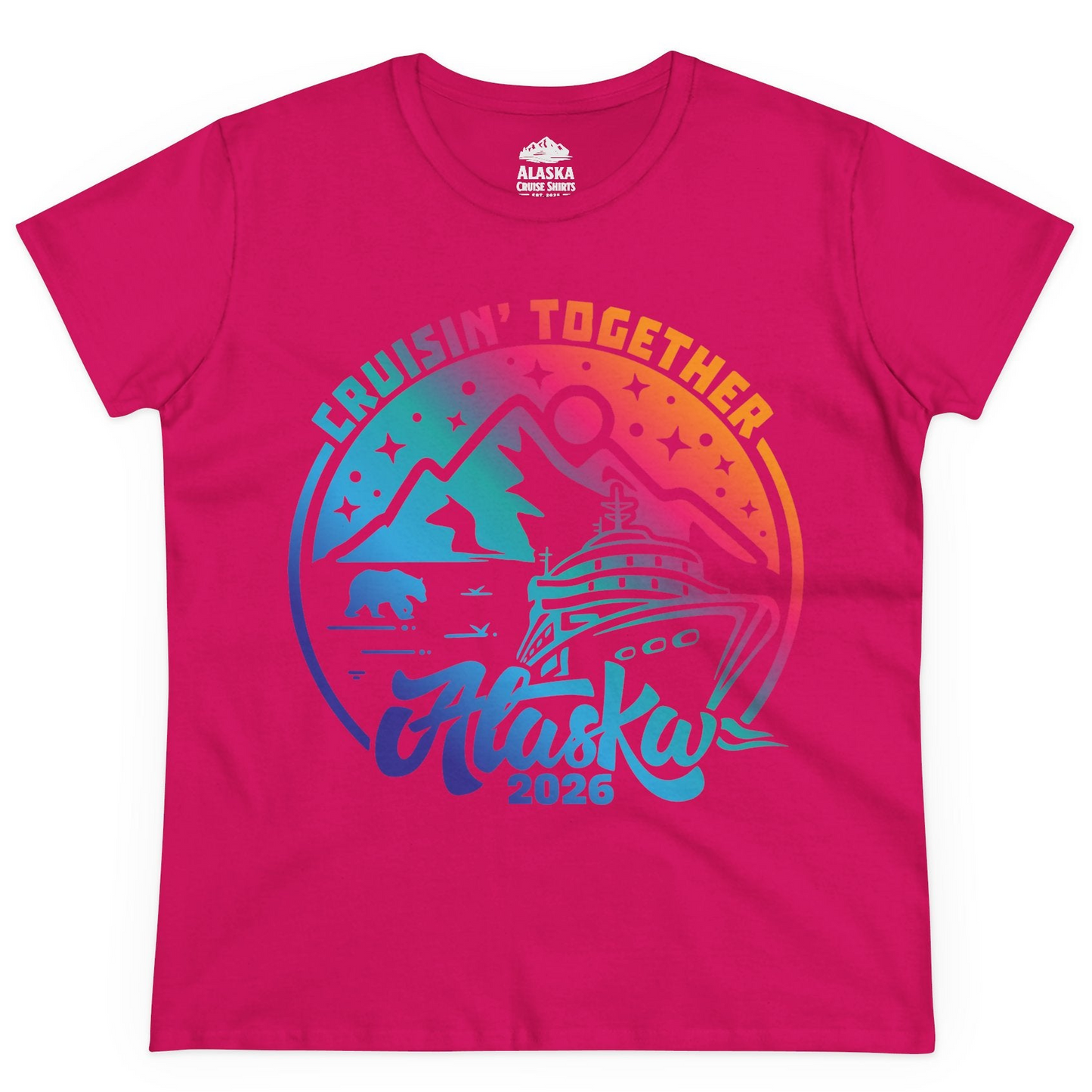 Alaska Cruise Adventure Mountains Wildlife Retro Family Group Shirt 2026 — Ladies Tee Ladies T-Shirt – Heliconia – Alaska Cruise Shirts