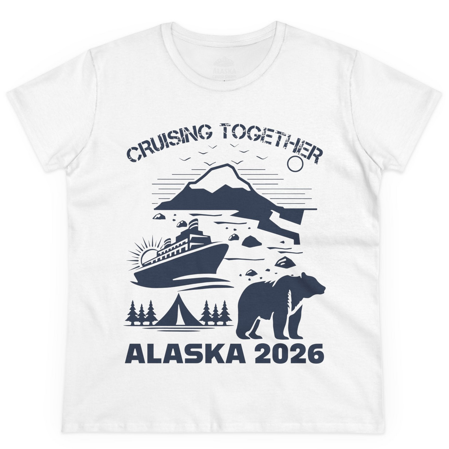 Alaska Cruise 2026 Family Adventure Bear Mountain Nature Shirt — Ladies Tee Ladies T-Shirt – White – Alaska Cruise Shirts