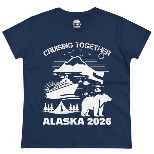 Alaska Cruise 2026 Family Adventure Bear Mountain Nature Shirt — Ladies Tee Ladies T-Shirt – Navy – Alaska Cruise Shirts