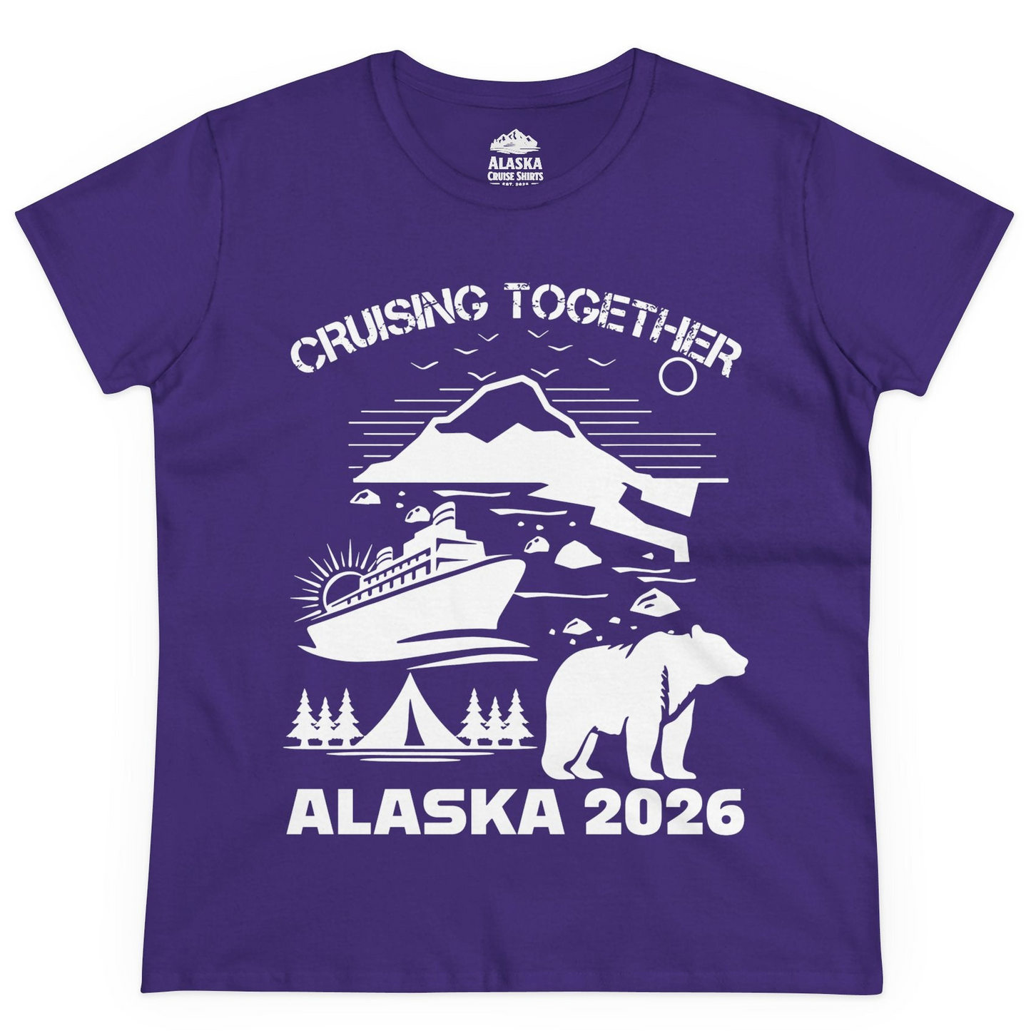 Alaska Cruise 2026 Family Adventure Bear Mountain Nature Shirt — Ladies Tee Ladies T-Shirt – Purple – Alaska Cruise Shirts