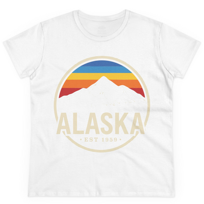 Alaska Vintage Mountain Sunset Shirt Ladies T-Shirt – White – Alaska Cruise Shirts