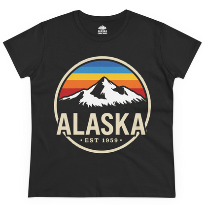 Alaska Vintage Mountain Sunset Shirt Ladies T-Shirt – Black – Alaska Cruise Shirts