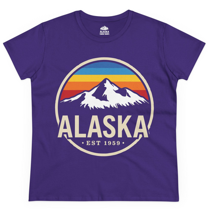 Alaska Vintage Mountain Sunset Shirt Ladies T-Shirt – Purple – Alaska Cruise Shirts