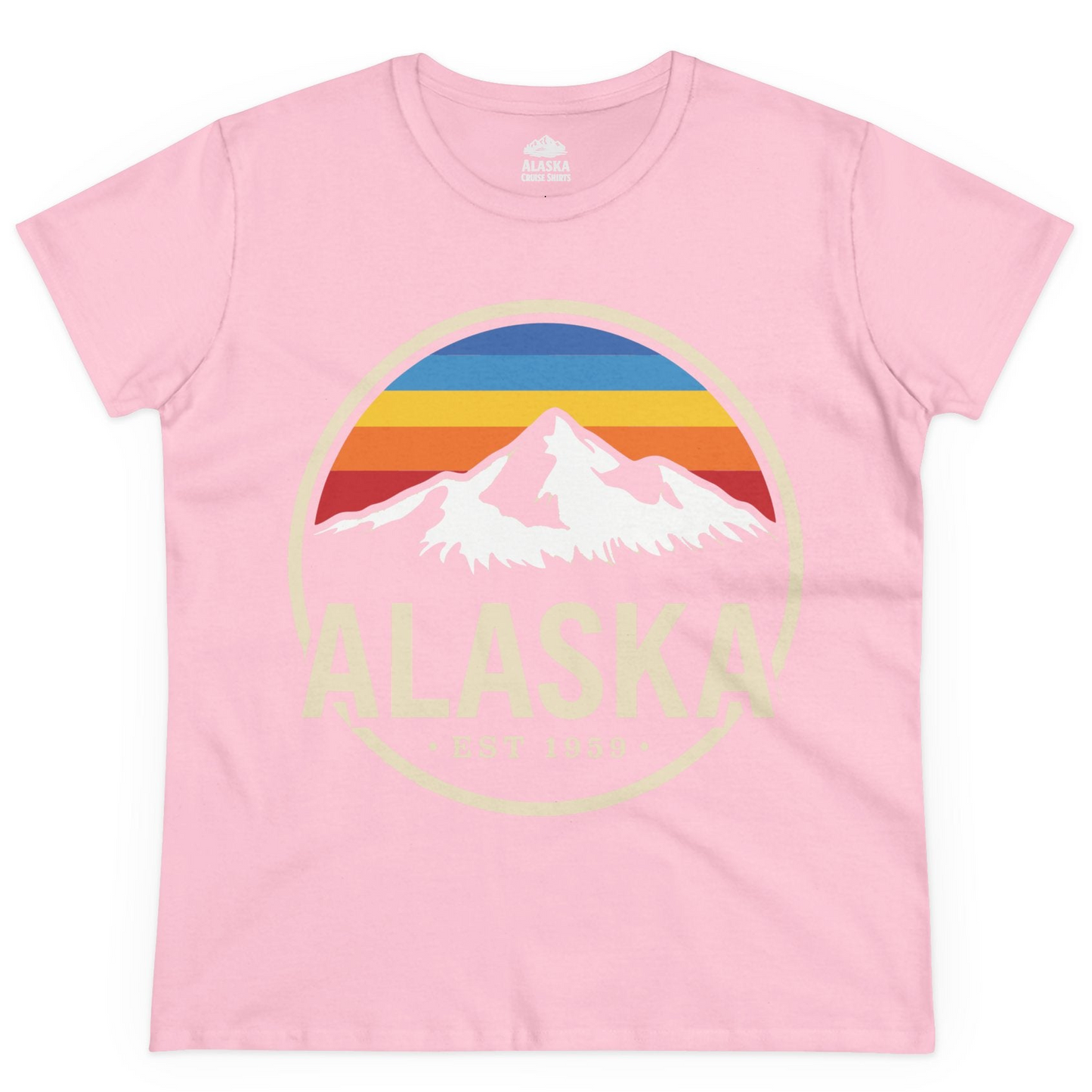 Alaska Vintage Mountain Sunset Shirt Ladies T-Shirt – Light Pink – Alaska Cruise Shirts