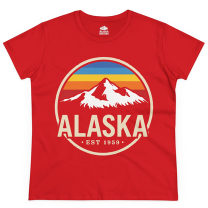 Alaska Vintage Mountain Sunset Shirt Ladies T-Shirt – Red – Alaska Cruise Shirts