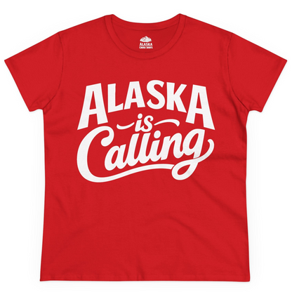 Alaska Is Calling Shirt Ladies T-Shirt – Red – Alaska Cruise Shirts