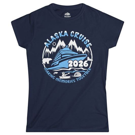 Alaska Cruise 2026 Family Adventure Shirt with Wildlife and Nature — Ladies Tee Ladies T-Shirt – Navy – Alaska Cruise Shirts
