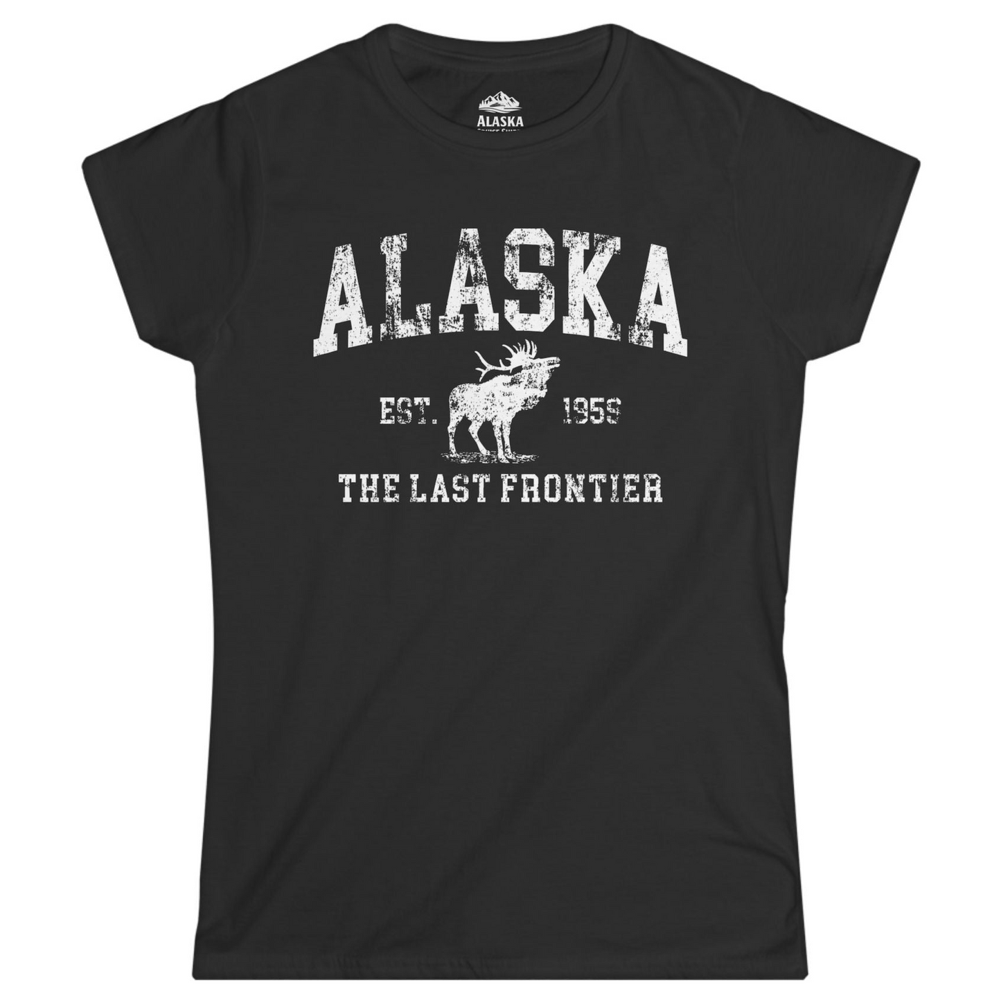 Vintage Alaska Moose Shirt Ladies T-Shirt – Black – Alaska Cruise Shirts