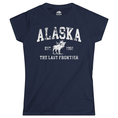 Vintage Alaska Moose Shirt Ladies T-Shirt – Navy – Alaska Cruise Shirts