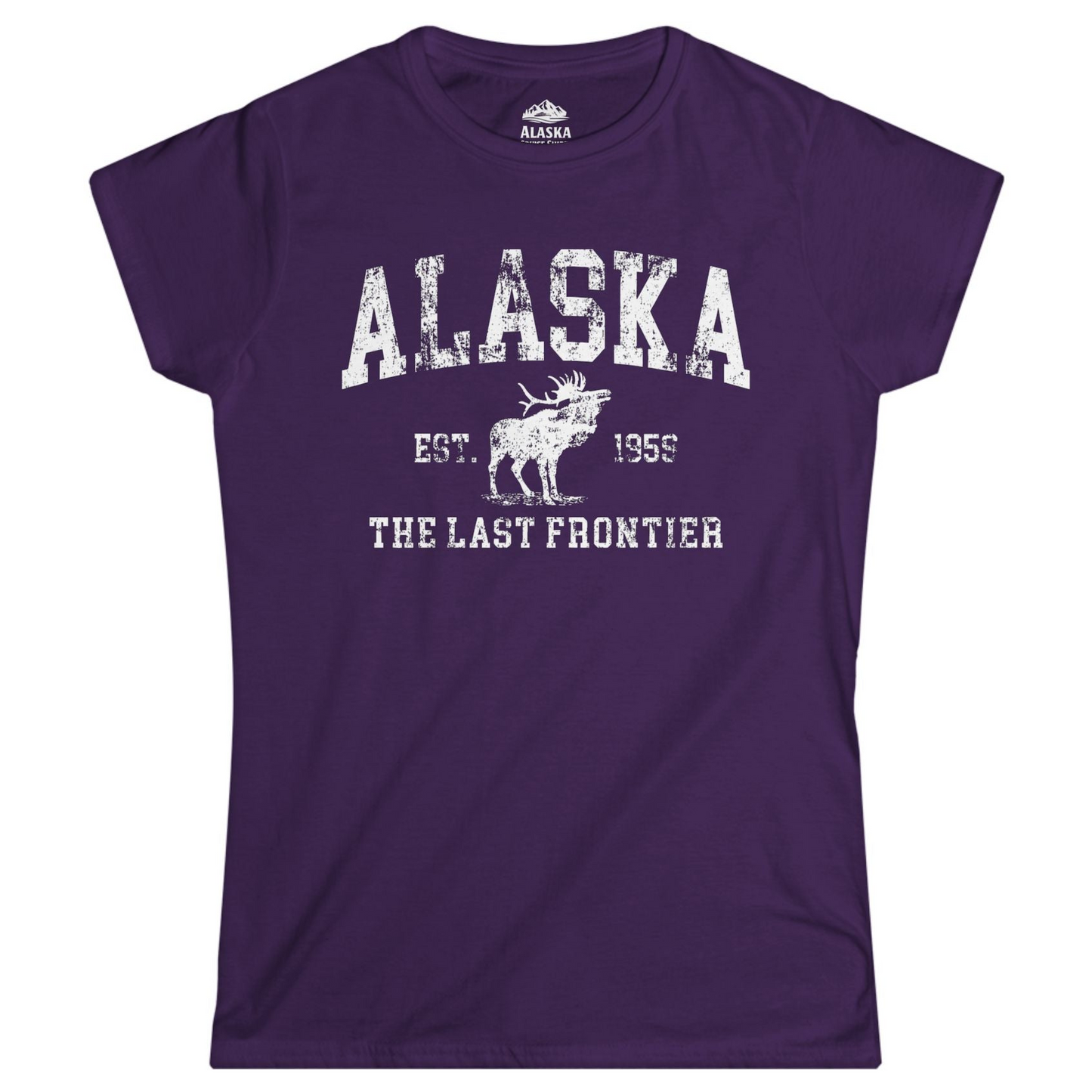 Vintage Alaska Moose Shirt Ladies T-Shirt – Purple – Alaska Cruise Shirts