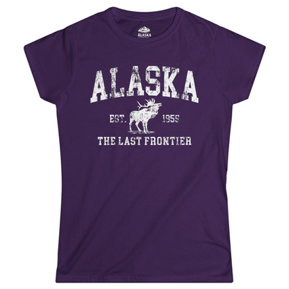 Vintage Alaska Moose Shirt Ladies T-Shirt – Purple – Alaska Cruise Shirts