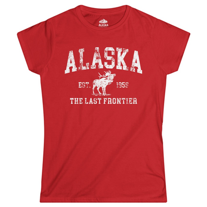 Vintage Alaska Moose Shirt Ladies T-Shirt – Red – Alaska Cruise Shirts